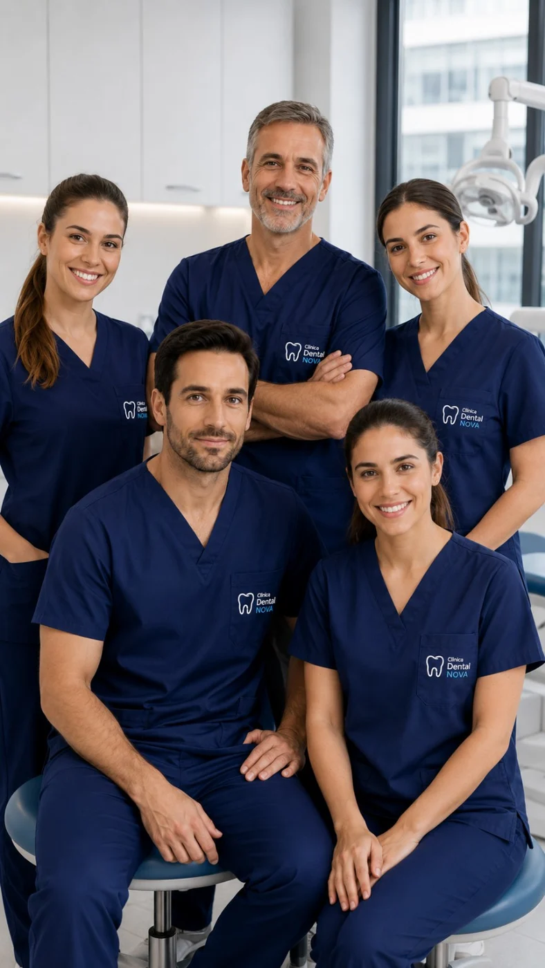 Equipo completo con ropa corporativa para clínica dental