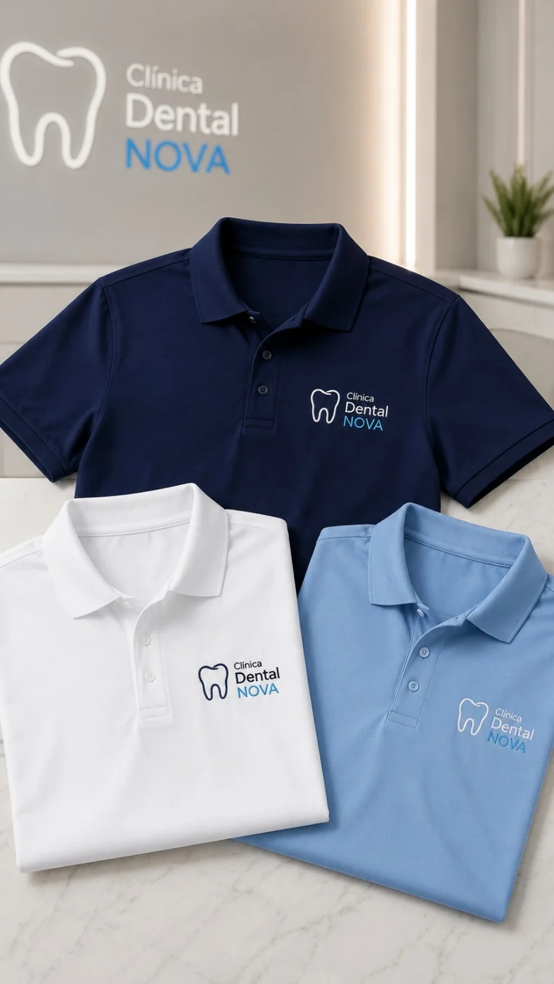 Polos corporativos personalizados para clínica dental
