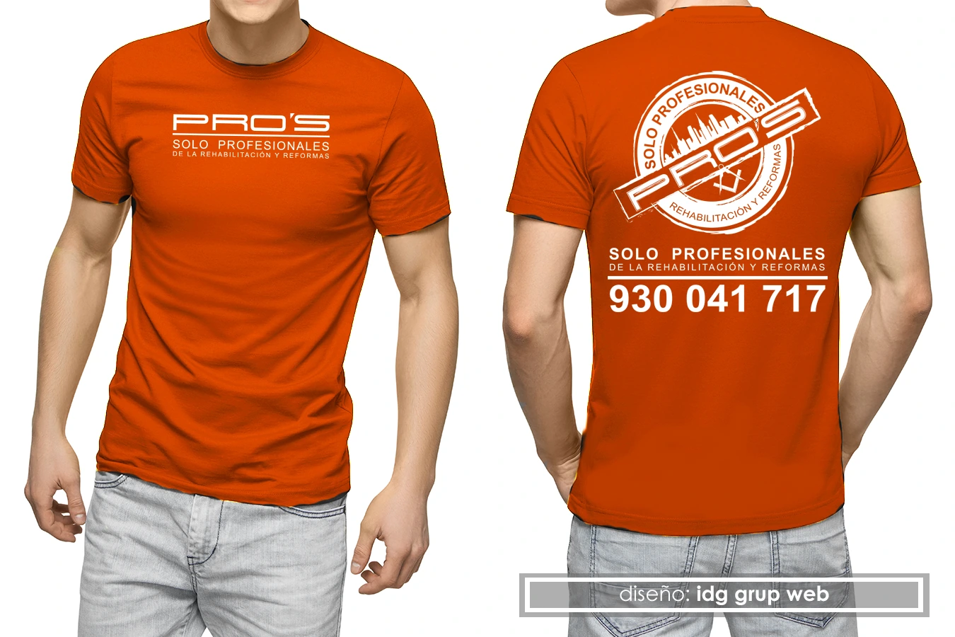 Camiseta naranja personalizada para empresa de rehabilitación y reformas