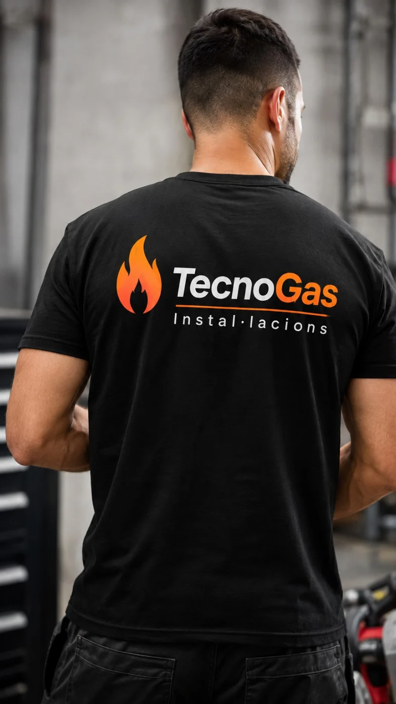 Camiseta corporativa TecnoGas con logotipo trasero