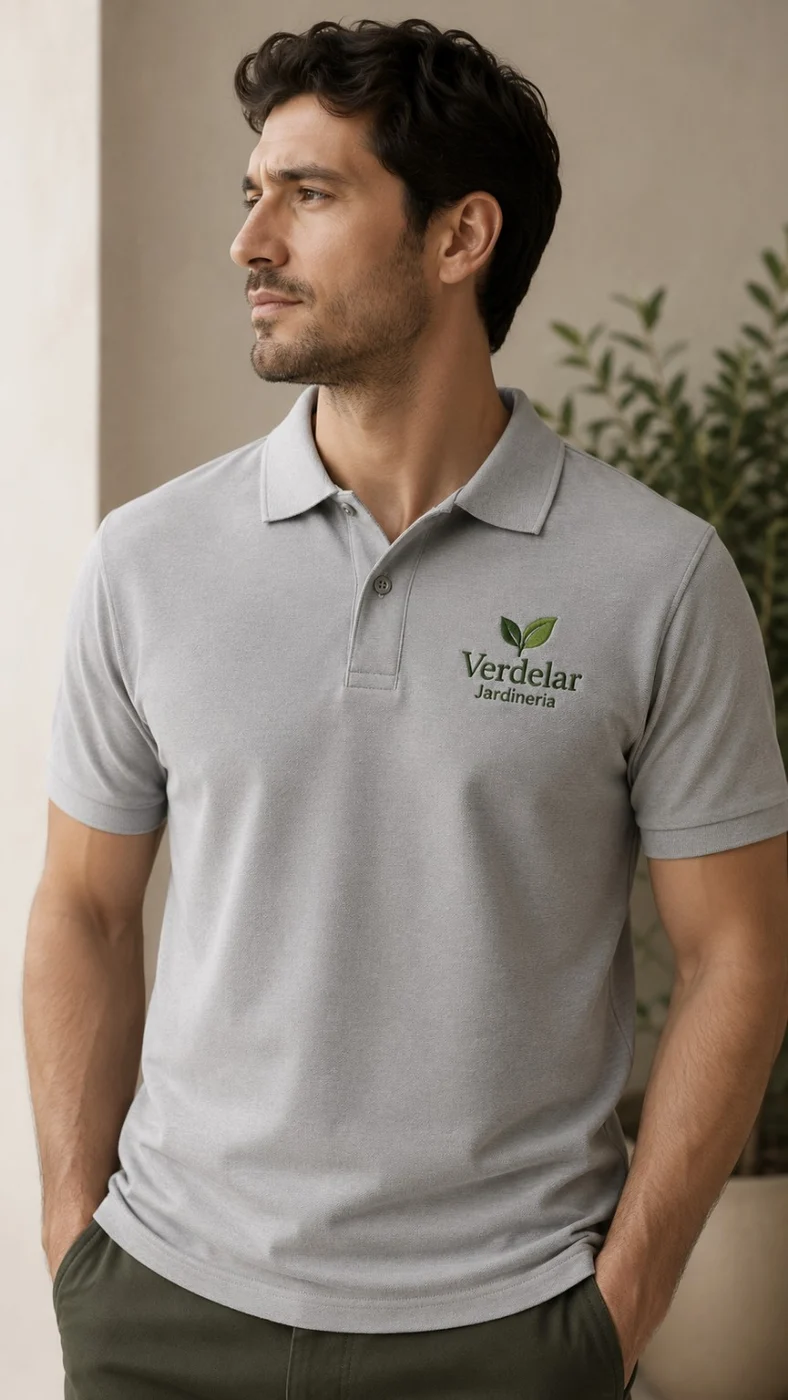 Polo personalizado Verdelar Jardinería sobre modelo