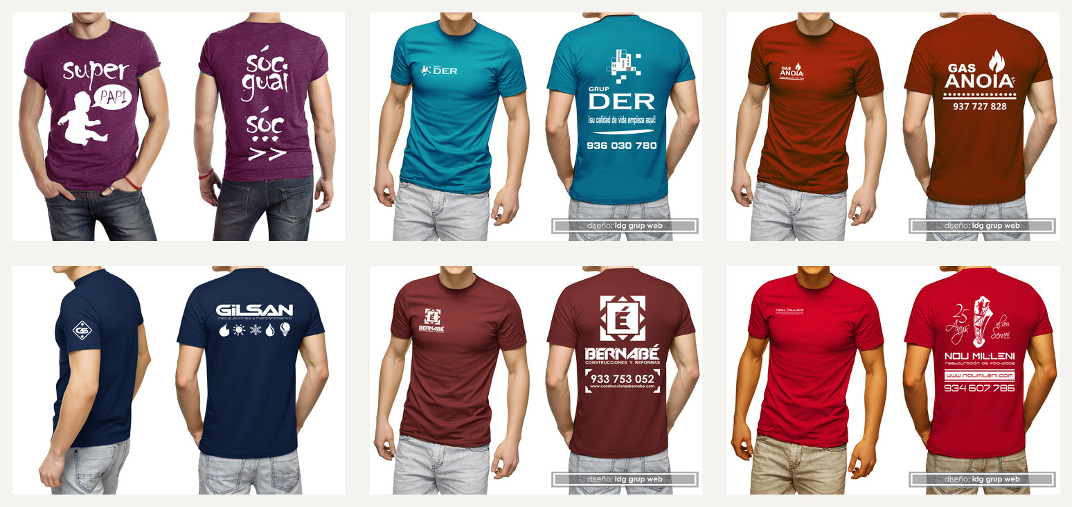 Selección de camisetas personalizadas estampadas para diferentes empresas y proyectos