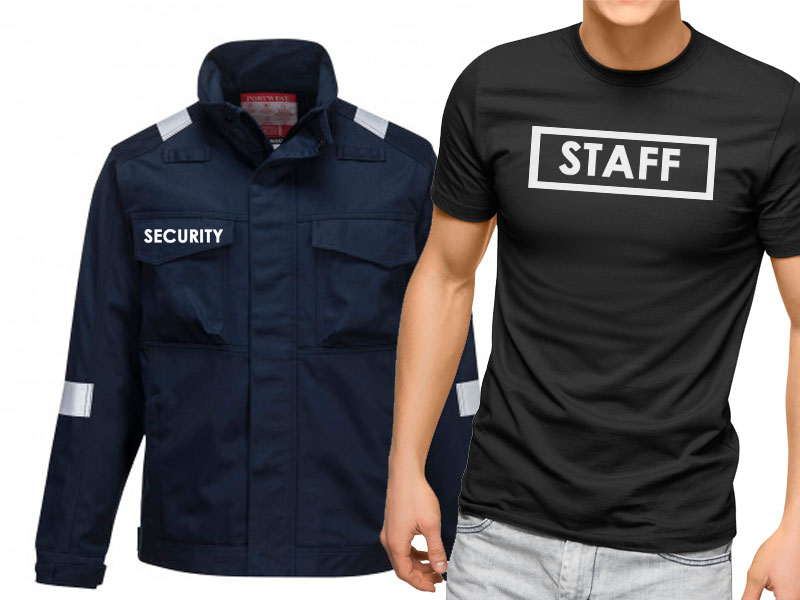 Chaqueta SECURITY y camiseta STAFF para personal de organización